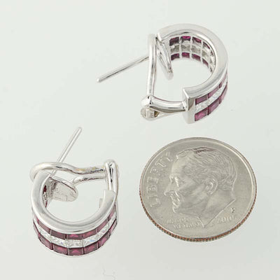 Ruby & Diamond Huggie Hoop Earrings 5.58ctw