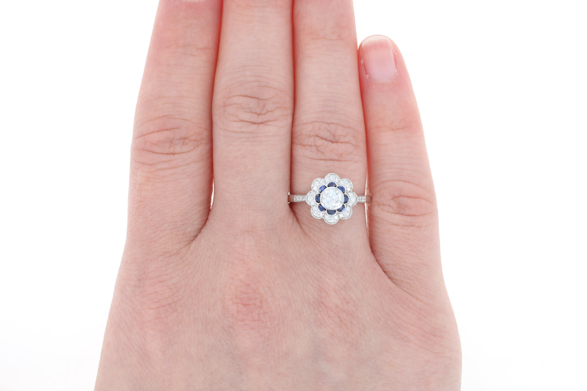 Diamond & Sapphire Floral Ring .82ctw