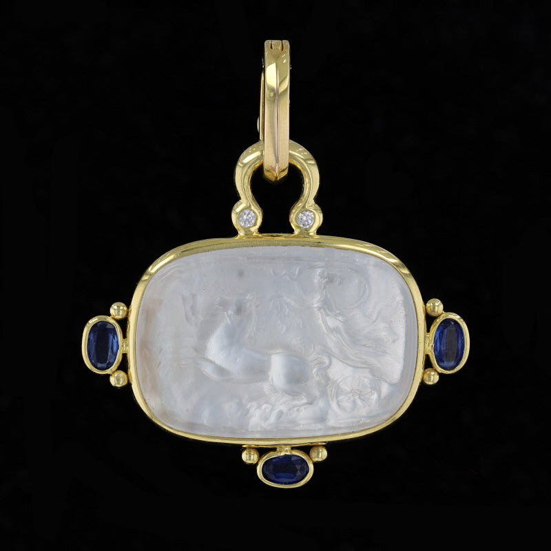 Mother of Pearl under Venetian Glass & Kyanite Pendant Yellow Gold