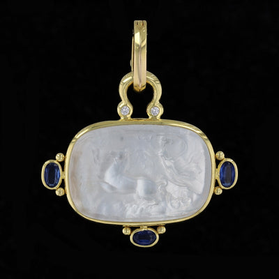 Mother of Pearl under Venetian Glass & Kyanite Pendant Yellow Gold