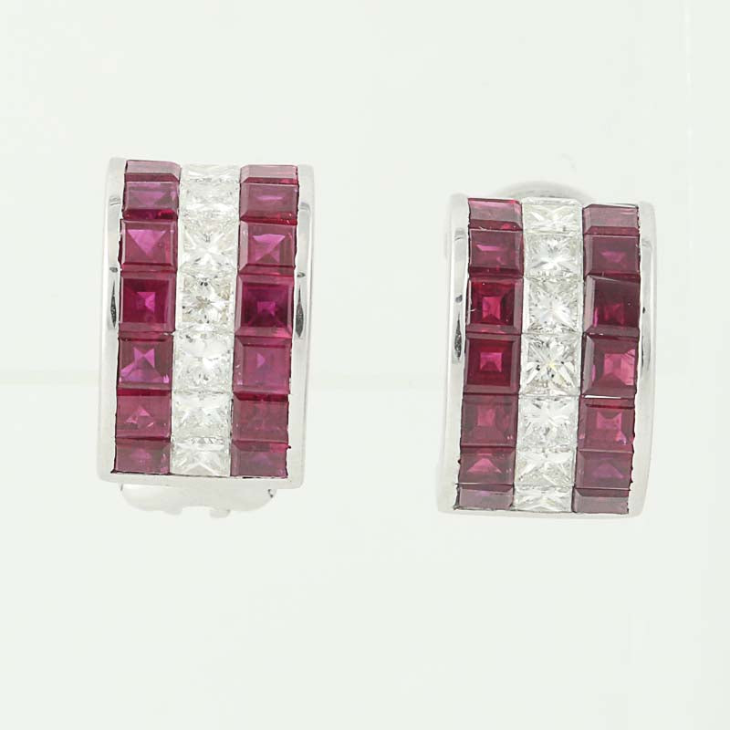 Ruby & Diamond Huggie Hoop Earrings 5.58ctw