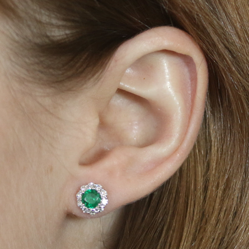 .89ctw Emerald & Diamond Earrings White Gold