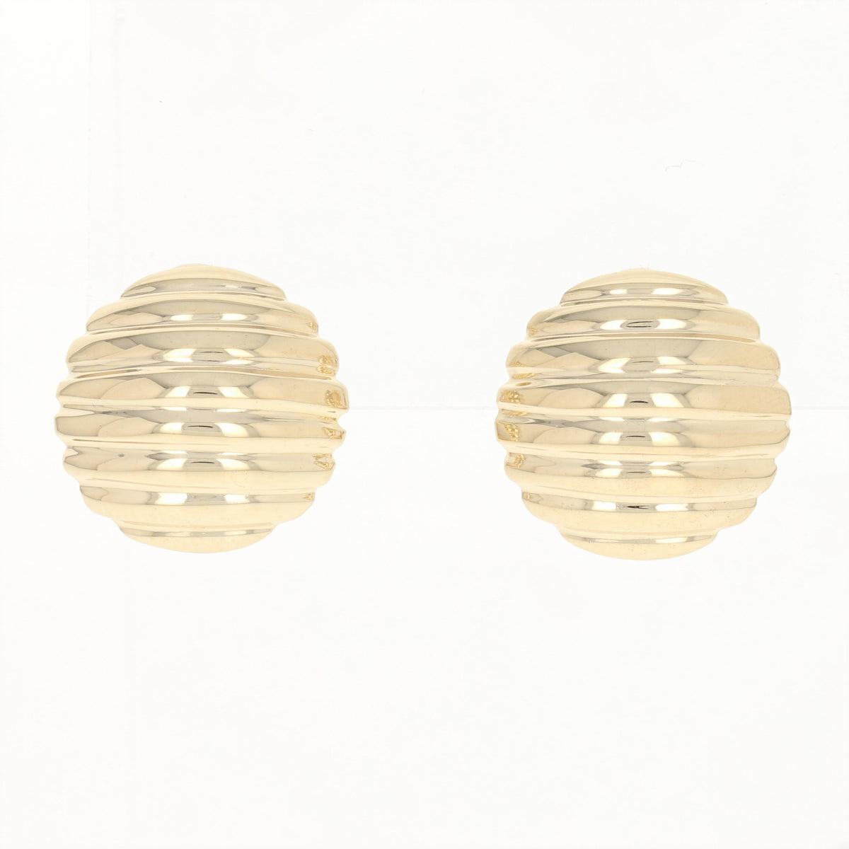 Ribbed Circle Dome Earrings Yellow Gold