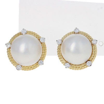 Mabe Pearl & Diamond Earrings Yellow Gold