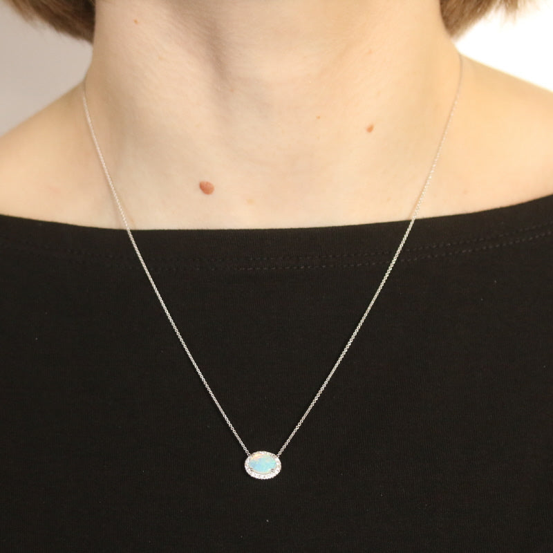 .60ct Opal & Diamond Necklace White Gold