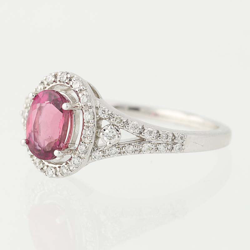 Pink Tourmaline & Diamond Halo Ring 1.15ctw