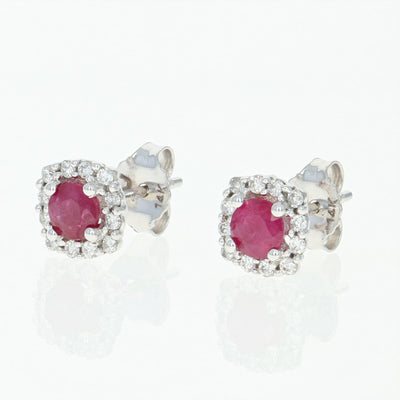 Ruby & Diamond Halo Earrings .85ctw