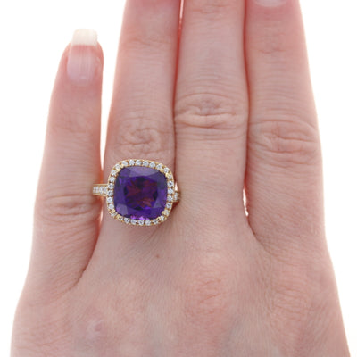6.59ct Amethyst & Diamond Ring Yellow Gold