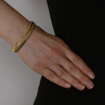 Diamond Cut Double Curb Chain Bracelet Yellow Gold
