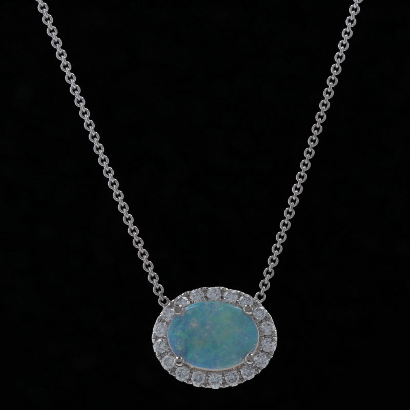 .60ct Opal & Diamond Necklace White Gold