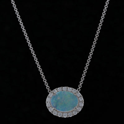 .60ct Opal & Diamond Necklace White Gold