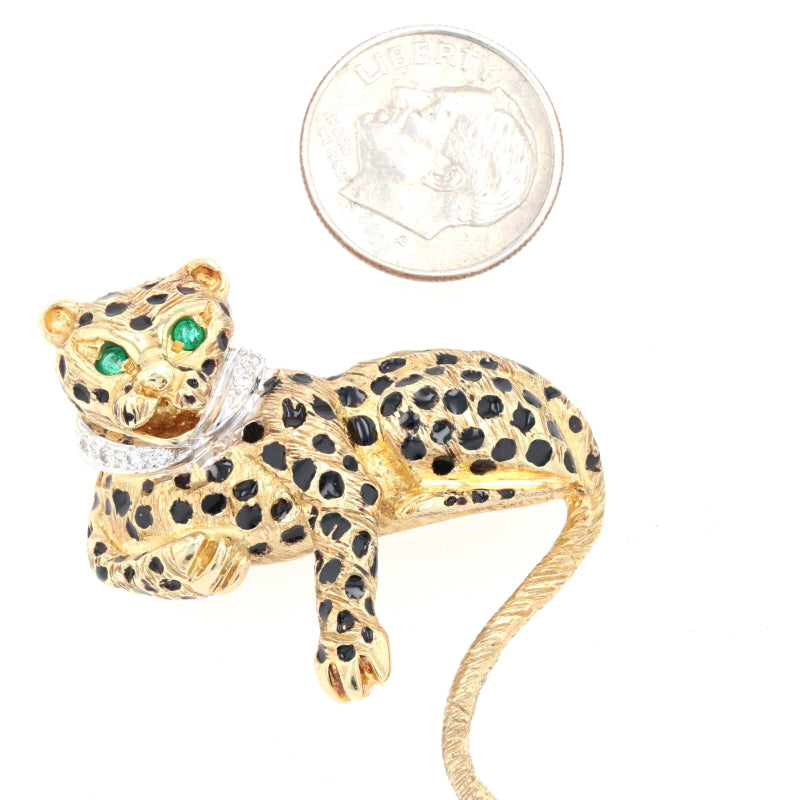 .18ctw Emerald & Diamond Leopard Brooch Yellow Gold