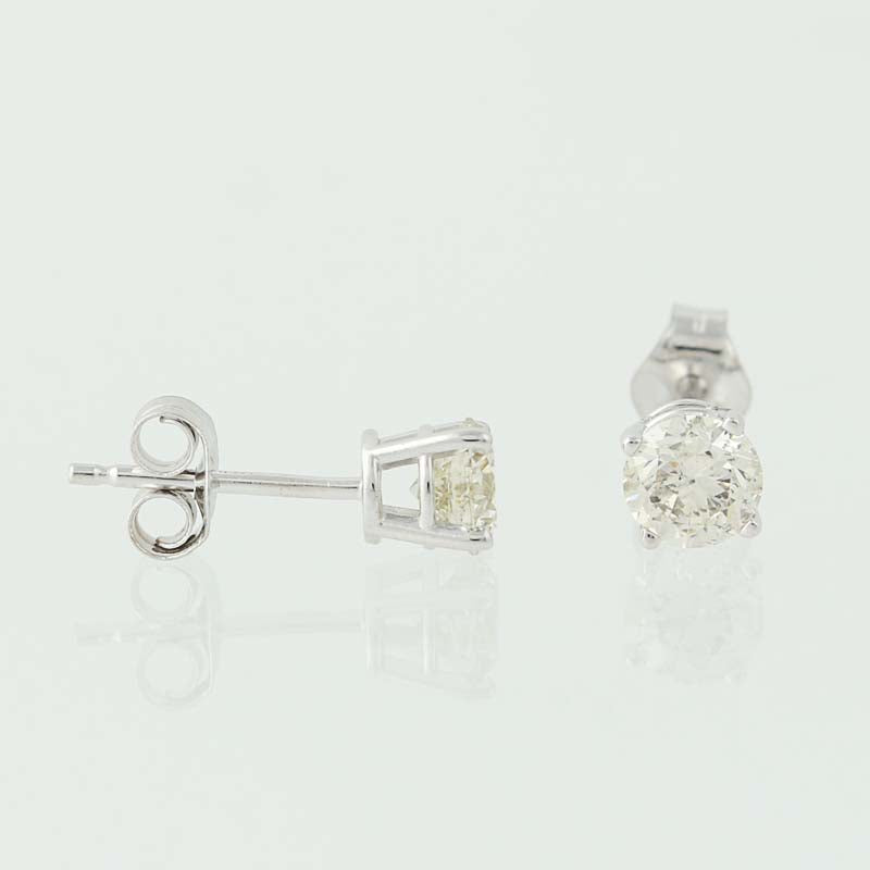 Diamond Stud Earrings - 14k White Gold Round Cut Pierced .75ctw
