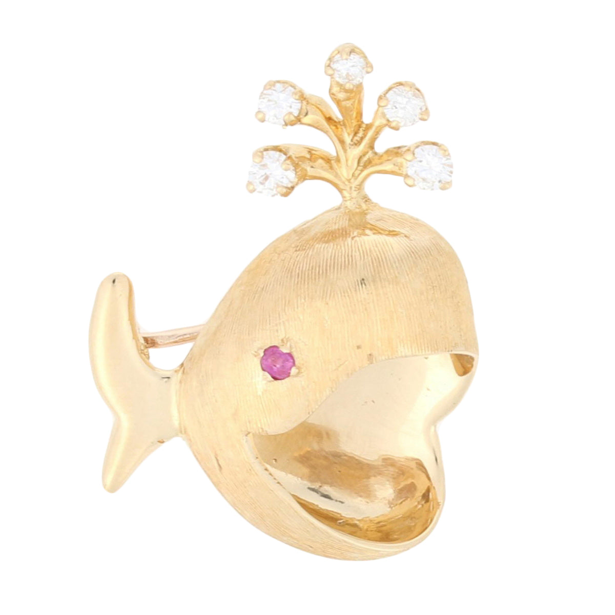 .20ctw Diamond & Ruby Whale Brooch Yellow Gold