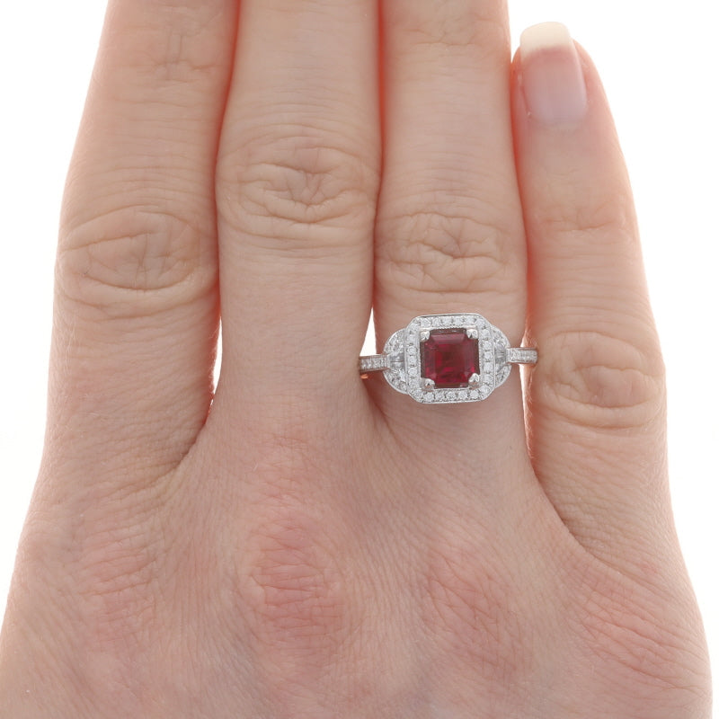 1.15ctw Red Emerald Beryl and Diamond Ring White Gold