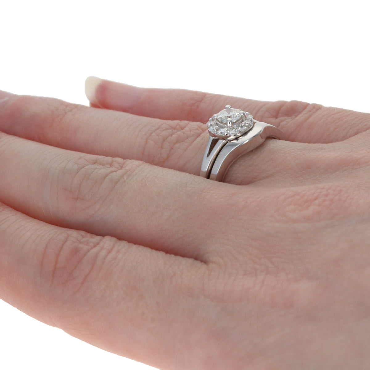 .57ctw Diamond Halo Engagement Ring & Wedding Band White Gold