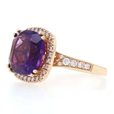 6.59ct Amethyst & Diamond Ring Yellow Gold