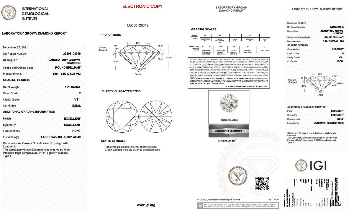 1.23ct Loose Lab Grown Diamond Round Brilliant IGI