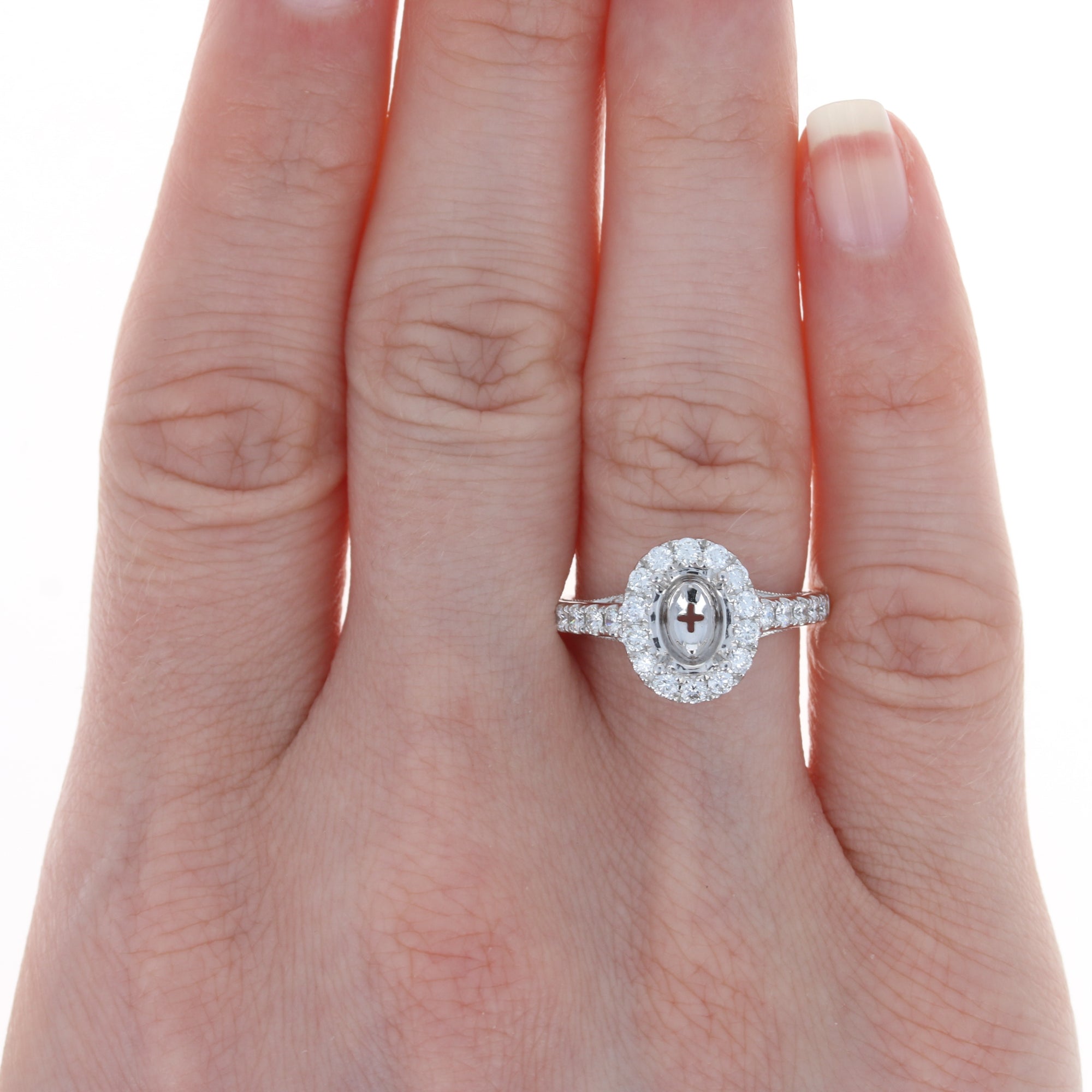 10K White Gold Oval Halo Engagement Ring 50916-E-10X8-10KW | J. West  Jewelers | Round Rock, TX