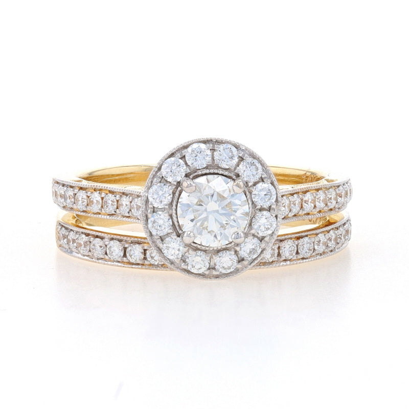 1.18ctw Diamond and Diamond Halo Engagement Ring & Wedding Band Yellow Gold