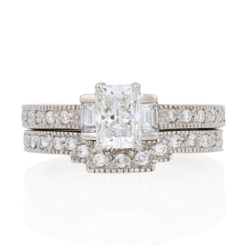 Radiant Cut Diamond Engagement Ring & Wedding Band GIA 1.31ctw