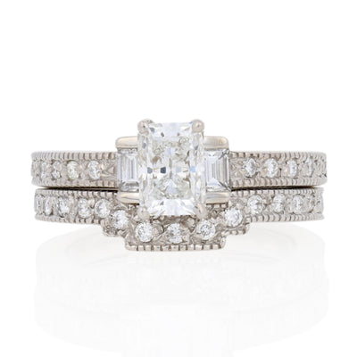 Radiant Cut Diamond Engagement Ring & Wedding Band GIA 1.31ctw