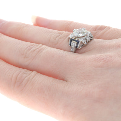 1.34ct Art Deco Diamond & Synthetic Sapphire Ring Platinum
