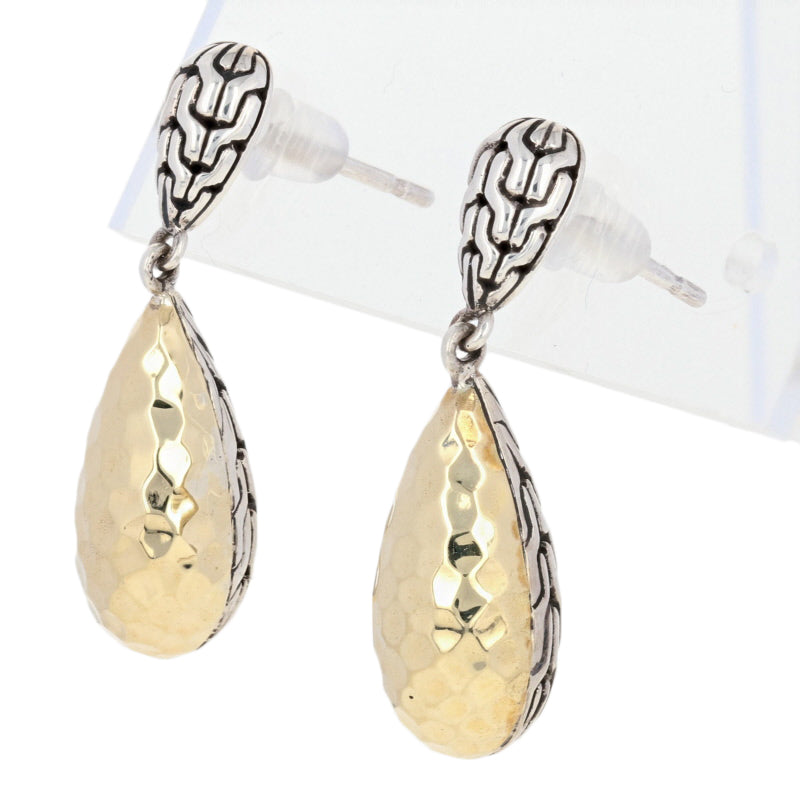 John Hardy Classic Chain Hammered Drop Earrings Sterling Silver & Yellow Gold