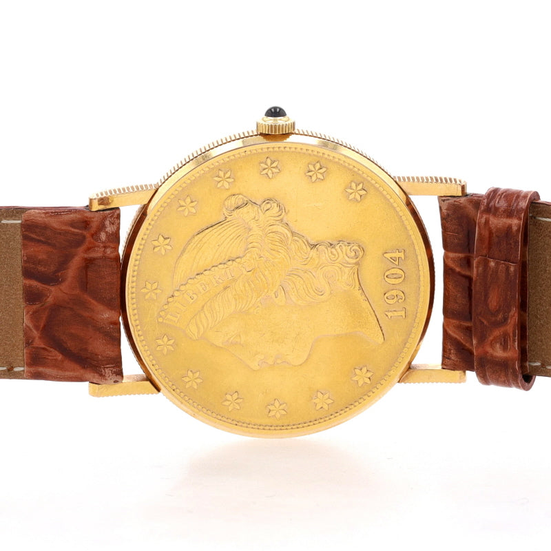 Corum $20 Double Eagle Coin Synthetic Sapphire Men's Watch Yellow Gold Mechanical