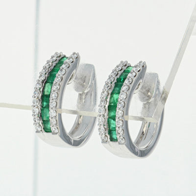 Emerald & Diamond Hoop Earrings 1.32ctw