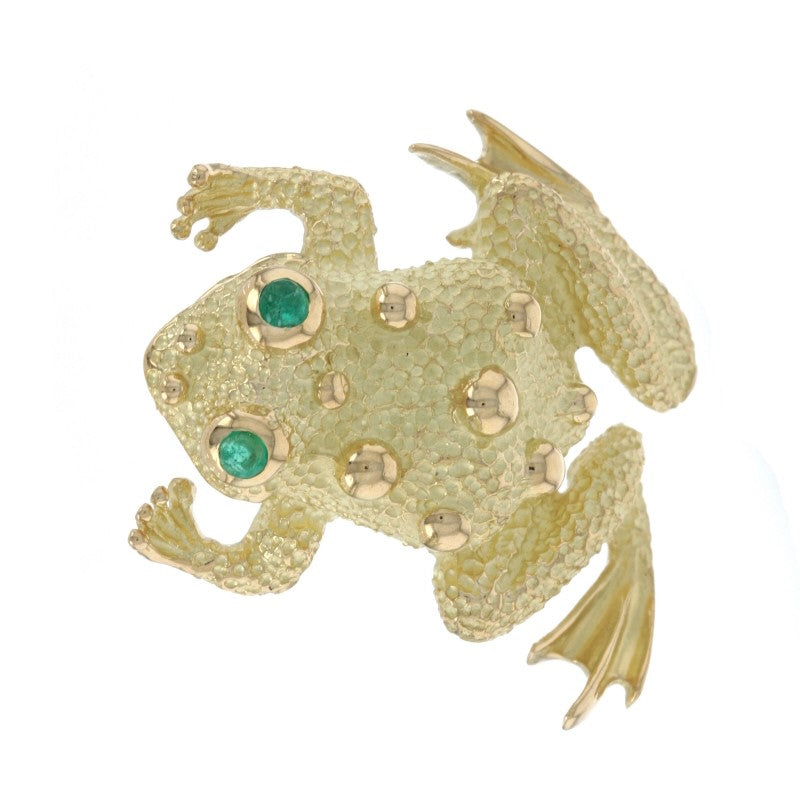 .20ctw Emerald Vintage Frog Brooch Yellow Gold