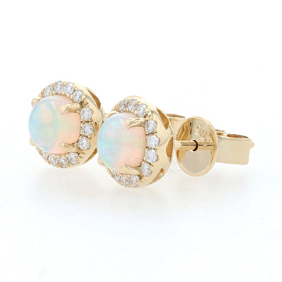 .70ctw Opal & Diamond Earrings Yellow Gold