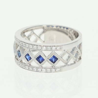 NEW .53ctw Princess Brilliant Synthetic Sapphire & Diamond Band Ring - 14k Gold