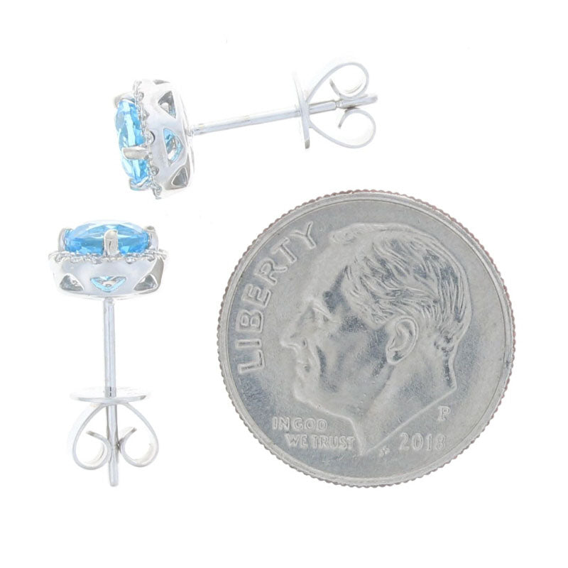 1.14ctw Blue Topaz & Diamond Earrings White Gold