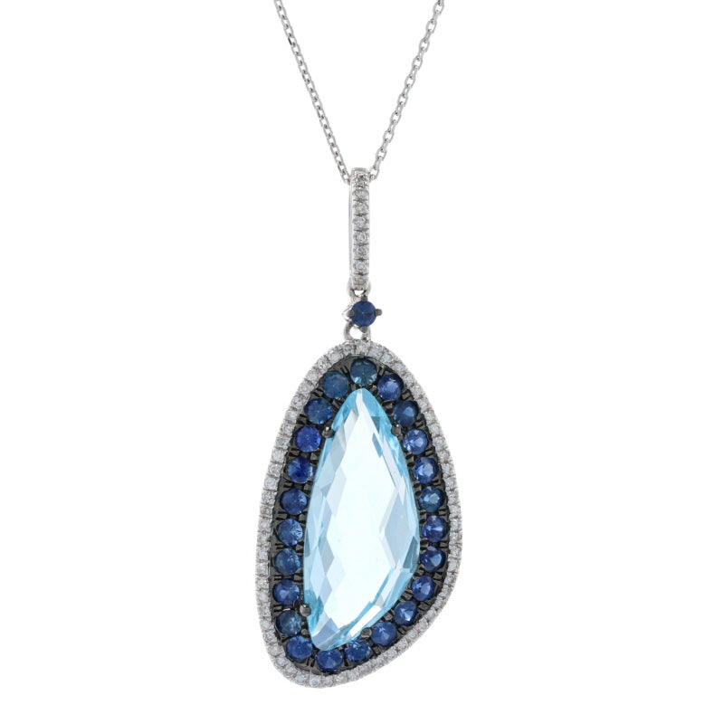 6.14ct Blue Topaz, Sapphire, & Diamond Necklace White Gold