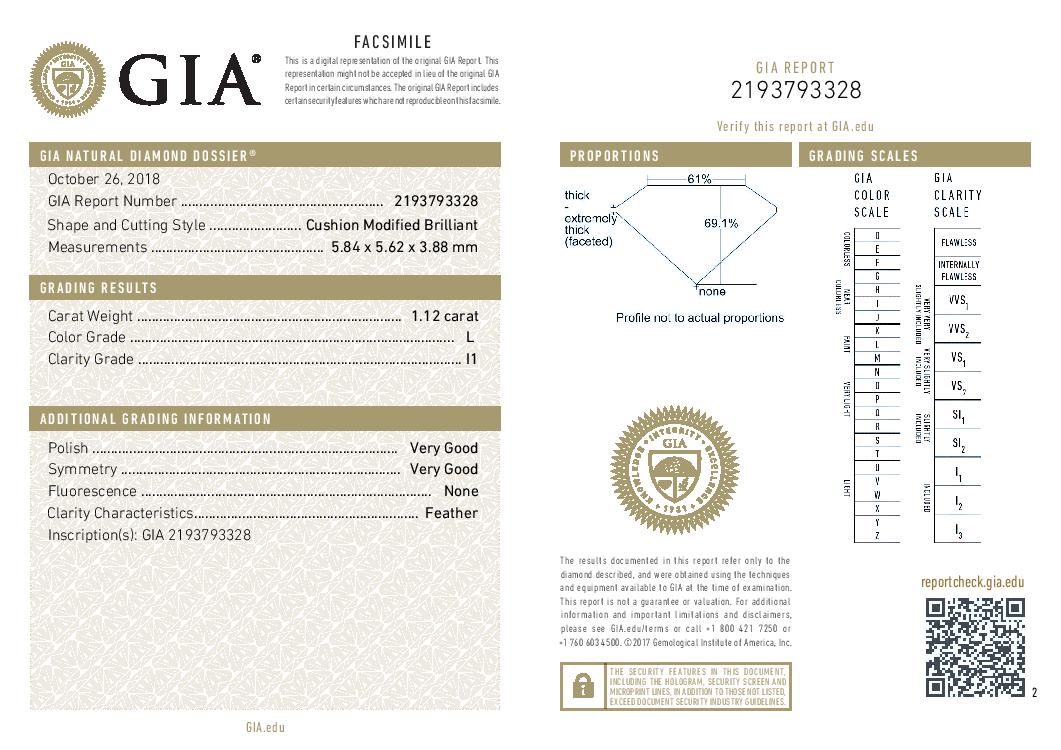 1.12ct Loose Diamond Cushion GIA