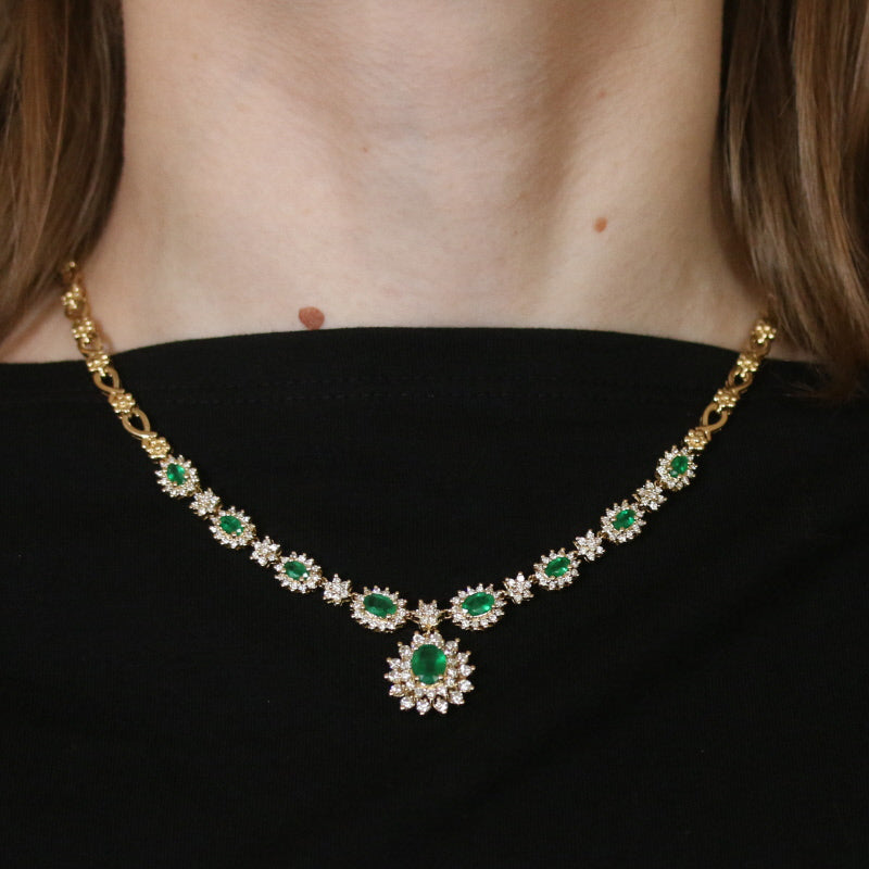 3.80ctw Emerald & Diamond Necklace Yellow Gold