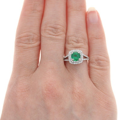 .96ct Emerald & Diamond Double Halo Ring