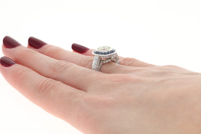 Diamond & Sapphire Halo Engagement Ring GIA 4.18ctw