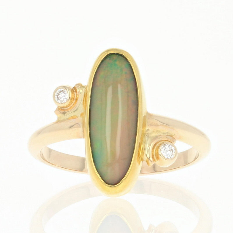 Welo Opal & Diamond Bypass Ring - 14k & 22k Gold Size 6 3/4