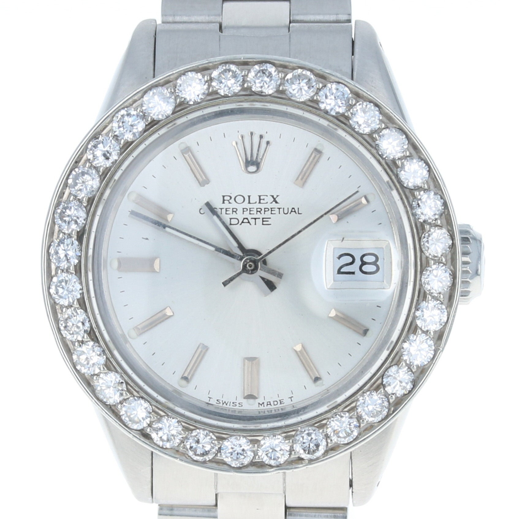 ROLEX Oyster Perpetual DATEJUST Automatic 27.5mm Steel DIAMOND Watch Rolex Mens Datejust 36mm 18k YG & Steel Iced 2.25ct Diamond  main image 4