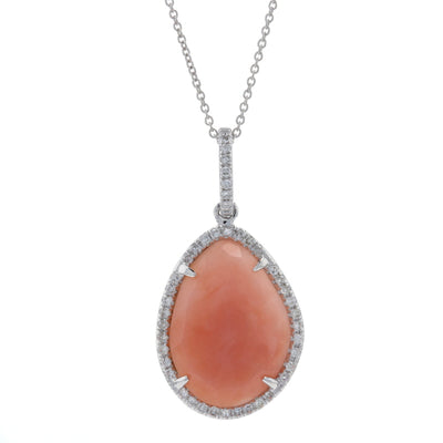 3.20ct Pink Opal & Diamond Necklace White Gold