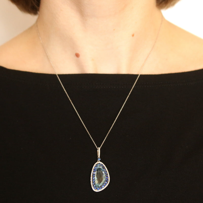 6.14ct Blue Topaz, Sapphire, & Diamond Necklace White Gold