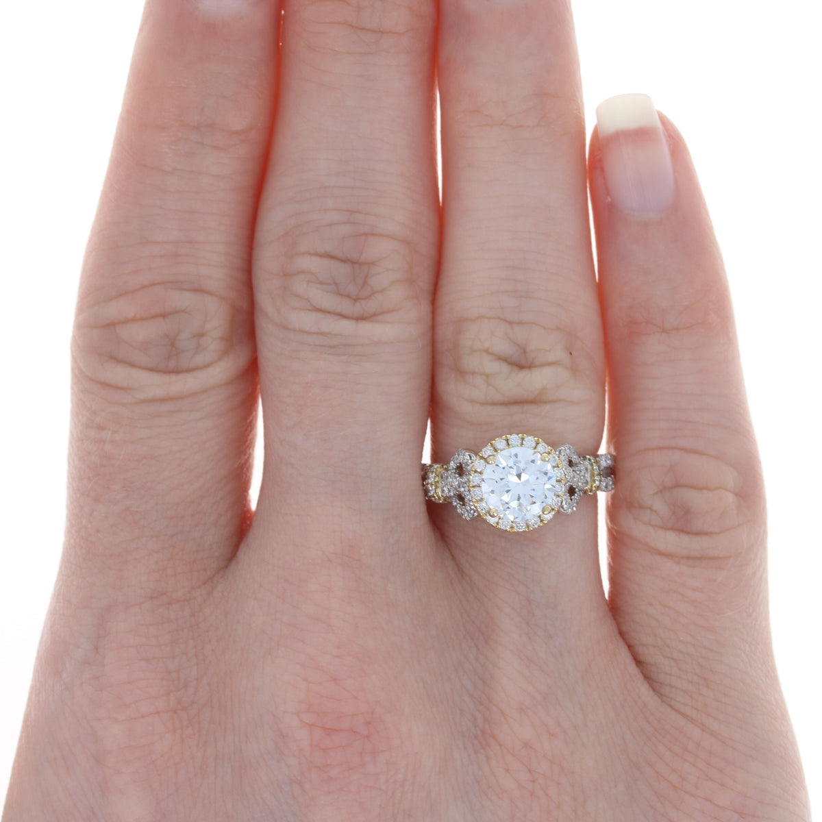 Semi-Mount Halo Engagement Ring & Wedding Band White Gold