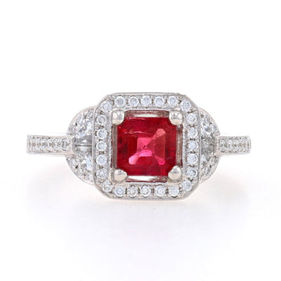 1.15ctw Red Emerald Beryl and Diamond Ring White Gold