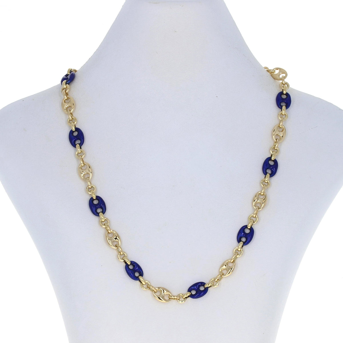 Blue Enamel Gucci Link Necklace Yellow Gold