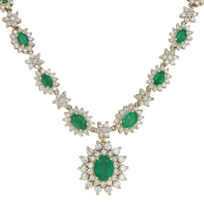 3.80ctw Emerald & Diamond Necklace Yellow Gold