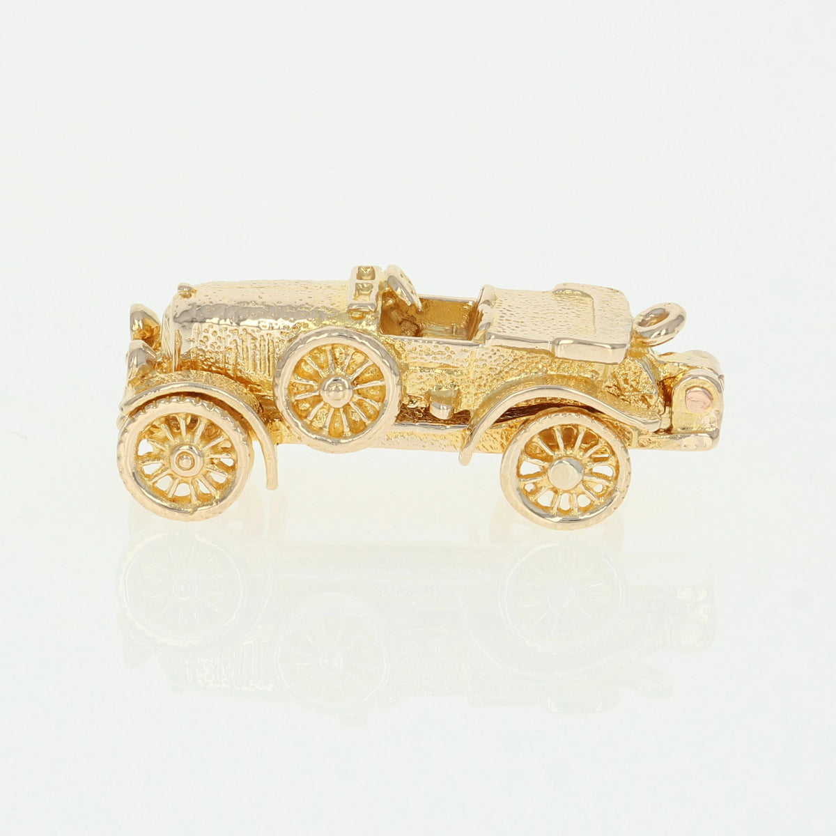Classic Automobile Charm - 9k Yellow Gold Opens Car's Wheels Move