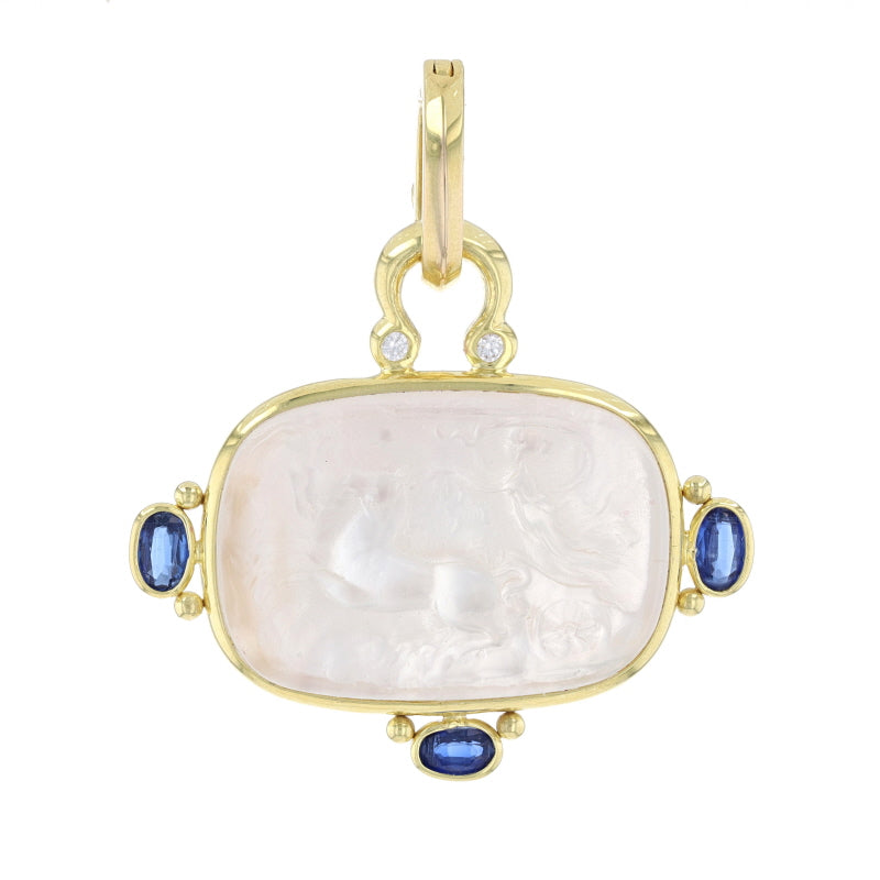 Mother of Pearl under Venetian Glass & Kyanite Pendant Yellow Gold