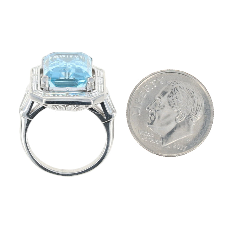 Aquamarine & Diamond Art Deco Ring